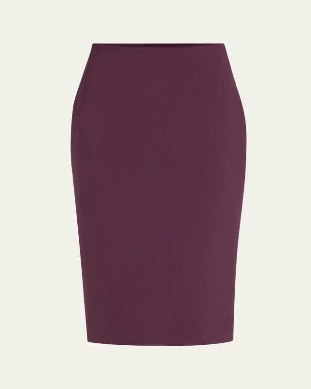 Double Wool Crepe Pencil Midi Skirt